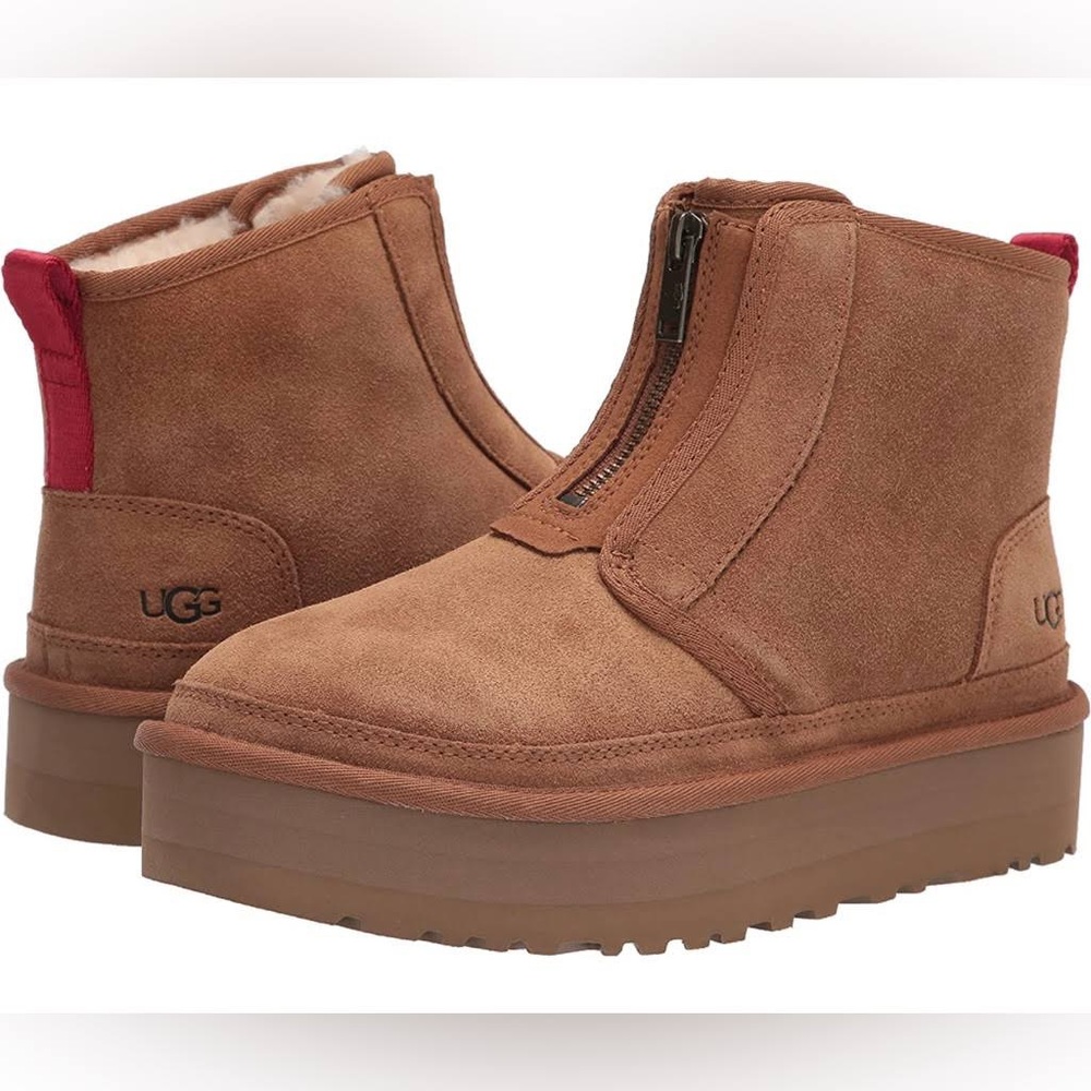 Ugg Mini Neumel Platform Zip Suede Chesnut Size 8